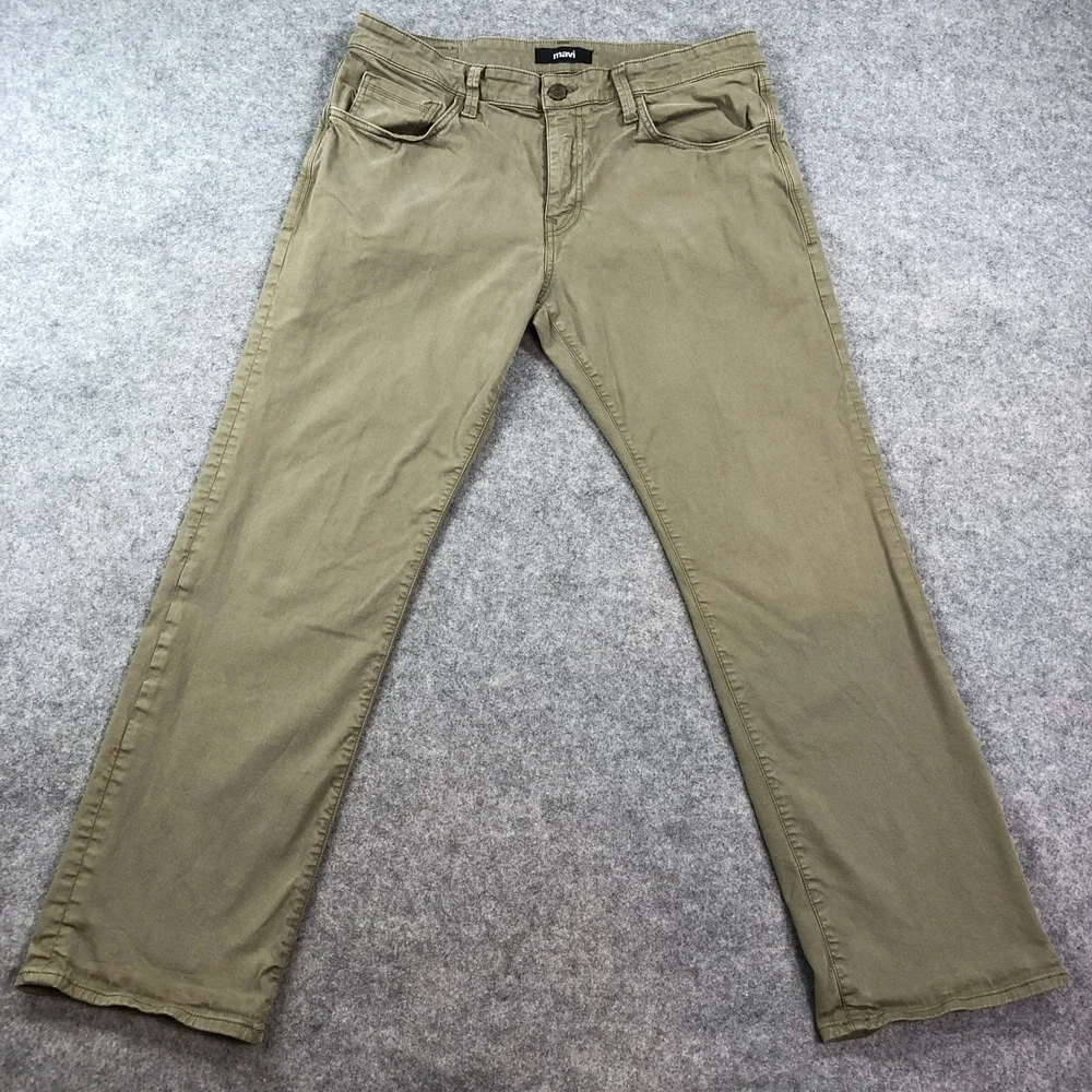 Mavi Matt Mens Chino Pants 36x32 (fits 36x30) Straight Leg Olive Green Stretch